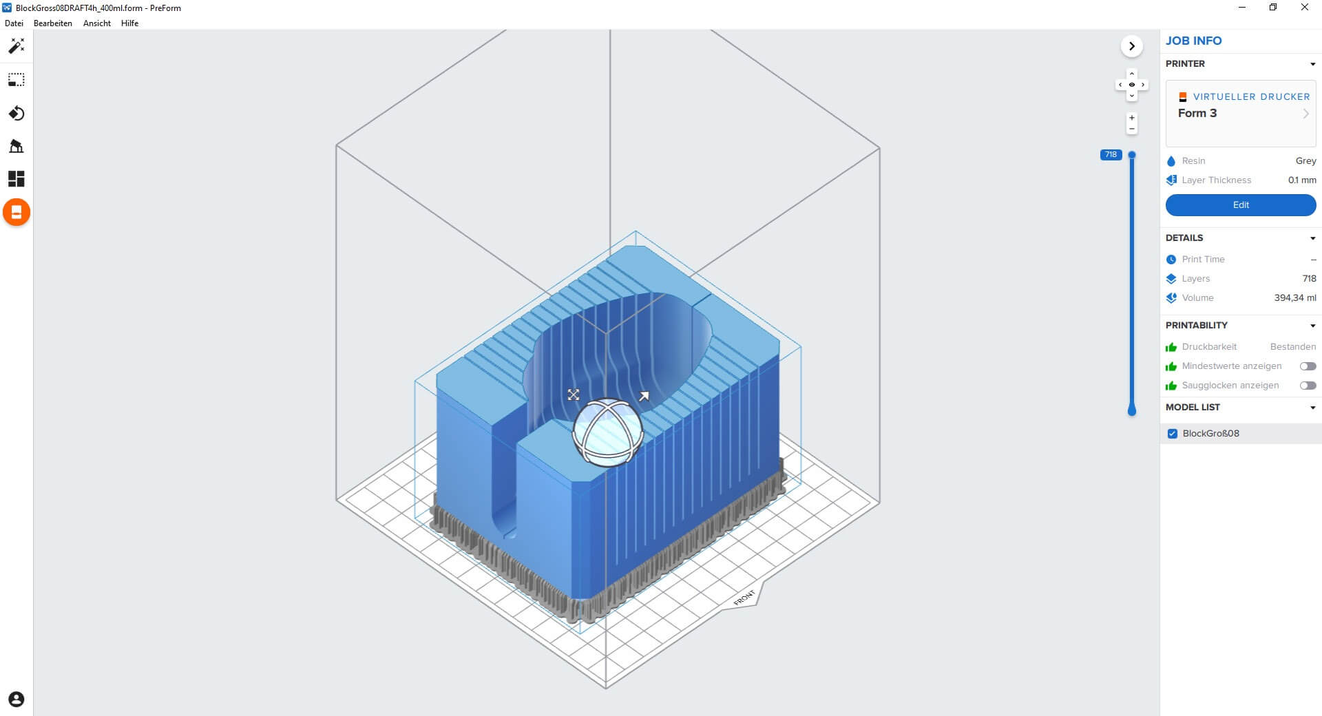 Gehirnschneideschablone in Slice Software